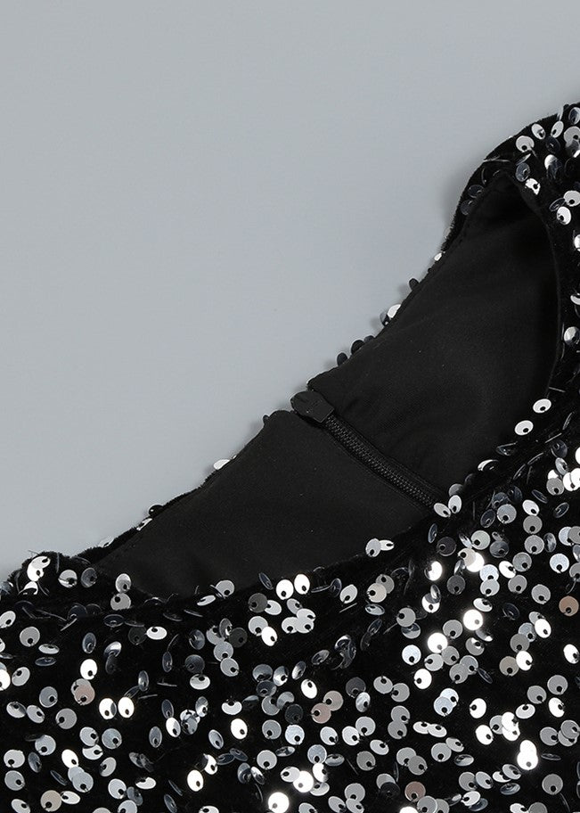 DOLLY Elegant Retro Style Crew Neck Long Sleeve Sequin Long Banquet Dress-TANIA