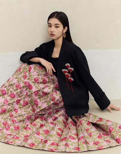 HECO Handmade Fan Bead Shoulder black white Blazer Women -sent.