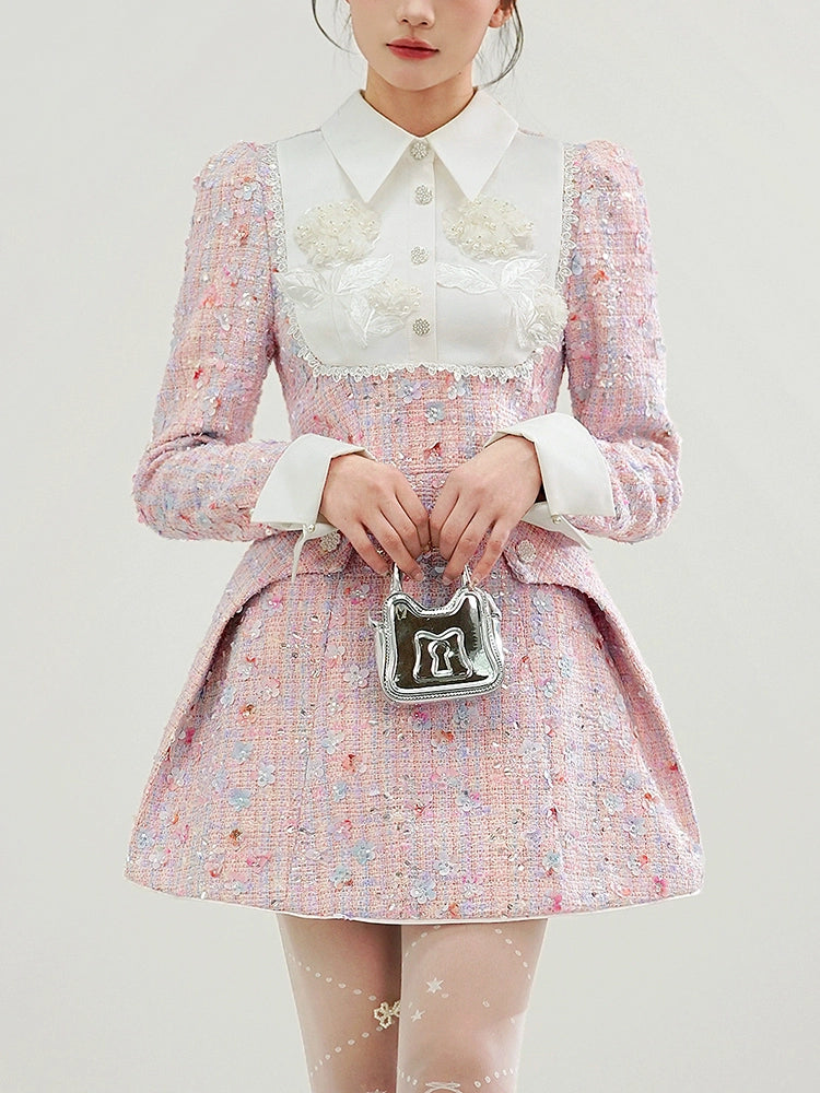 CHECOCRE Elegant Sequin Design Three-dimensional Flower A-line Pink Dress - TRIBE