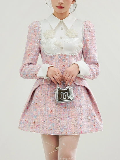 CHECOCRE Elegant Sequin Design Three-dimensional Flower A-line Pink Dress - TRIBE