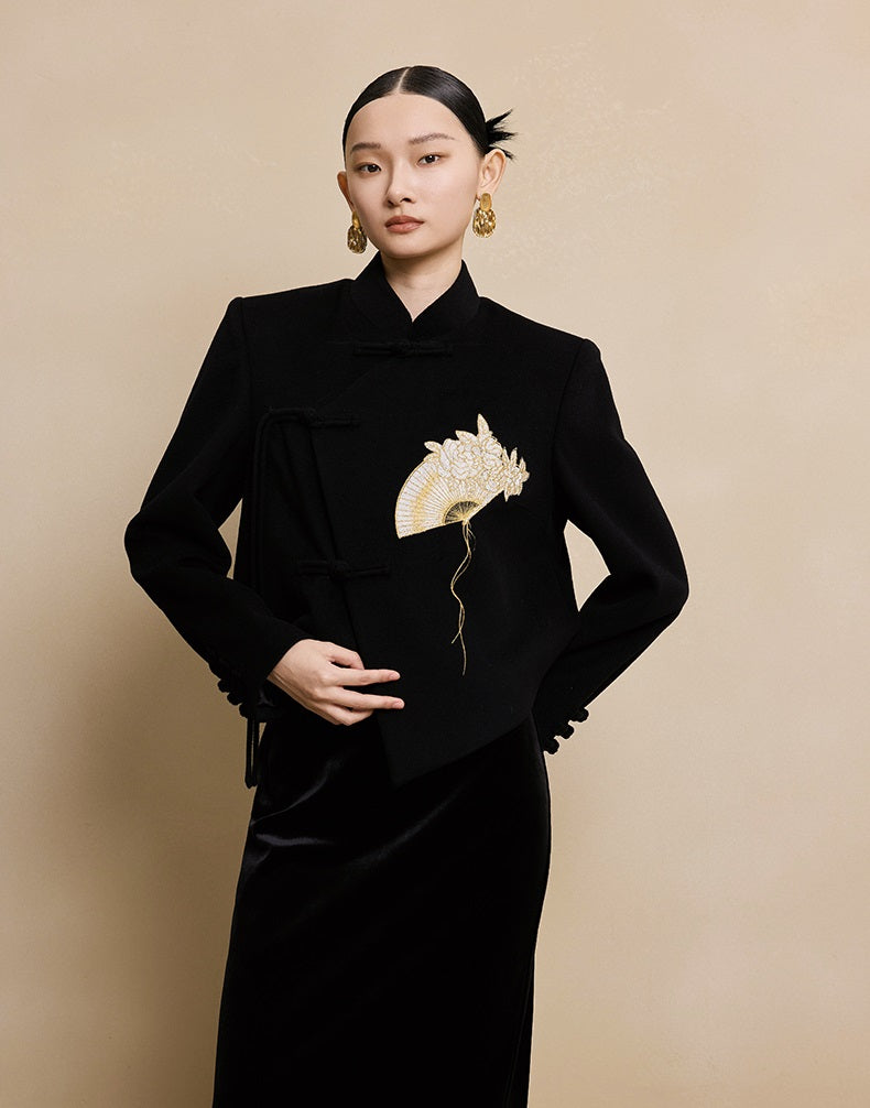 HECO Camellia Embroidered Tweed Short Jacket - crow.