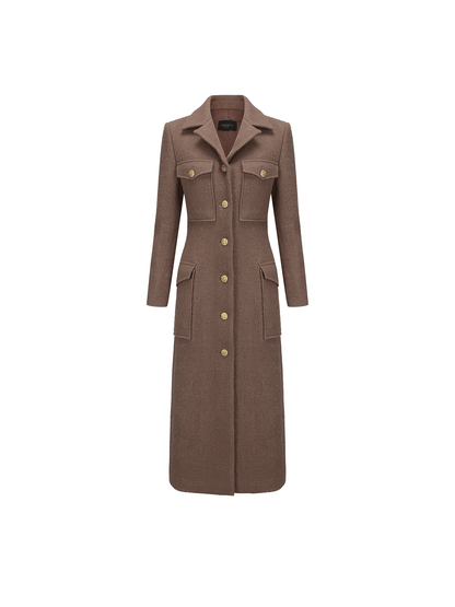 ATELIER MISS LU  Pocket Design Sheep Wool Slim Long Coat - ENID.