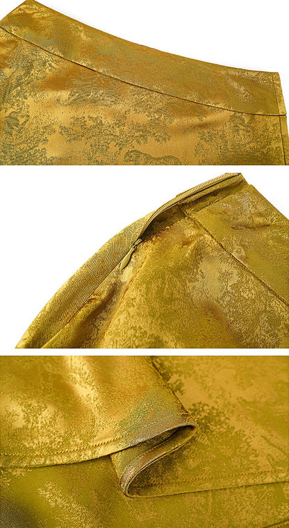 HECO Pleated Long Jacquard Slit Skirt - EAGLE.