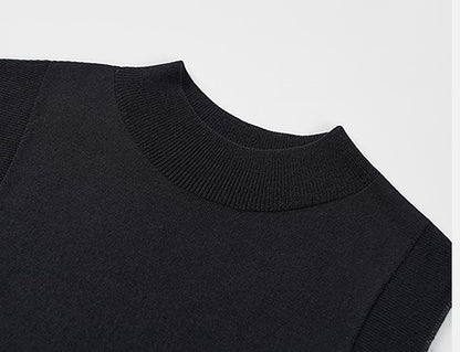 COMME MOI Lu Yan designer new women's black turtleneck wool knitted vest - MONEY.