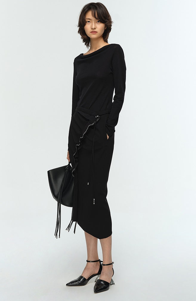 COMME MOI Lu Yan designer's new women's commuter acetate lace asymmetrical skirt - BANKS.