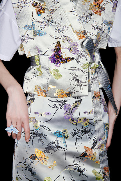 M essential Mackay designer butterfly beaded quilted cottonskirt vest shirt set - toes.