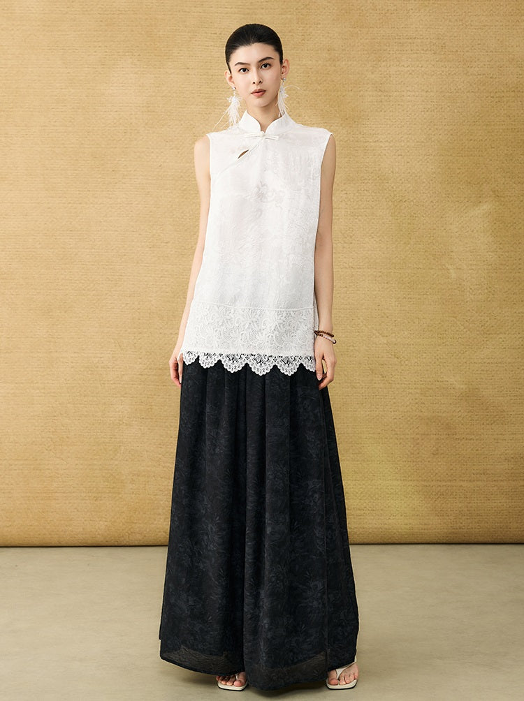 HECO Chinese diagonal placket buckle cool lion jacquard sleeveless top - CONNECT.