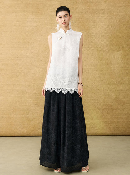 HECO Chinese diagonal placket buckle cool lion jacquard sleeveless top - CONNECT.