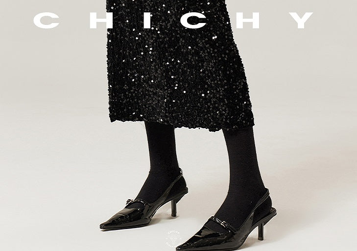CHICHY temperament velvet sequin black A-line straight skirt -TRACY
