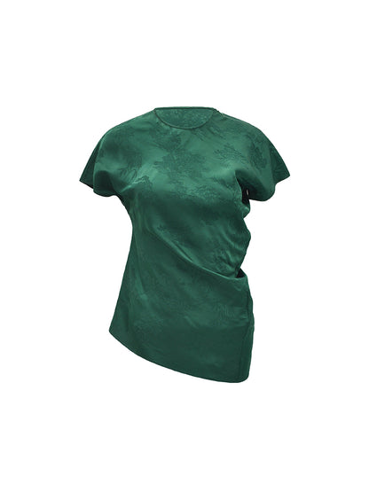 M essential Mackay designer emerald green Jacquard asymmetric top pants set - yellow.