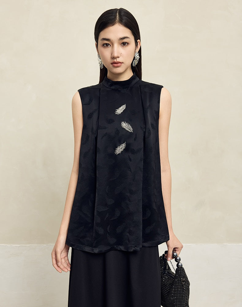 HECO Handmade Beaded Acetate Jacquard Sleeveless Top Women - KING.