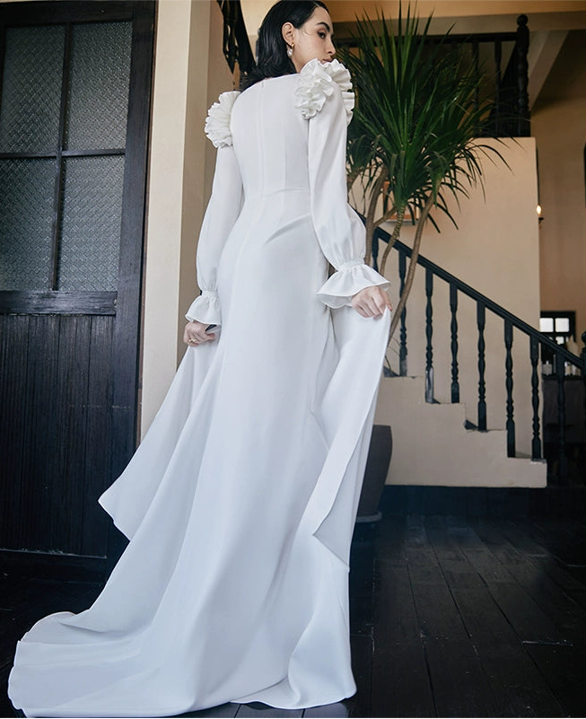 GOUDIN white wedding host evening dress-NICH.