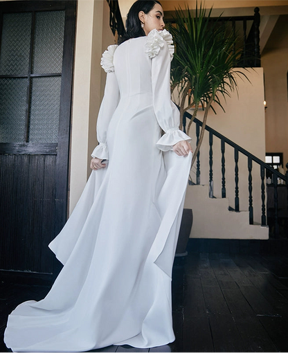 GOUDIN white wedding host evening dress-NICH.