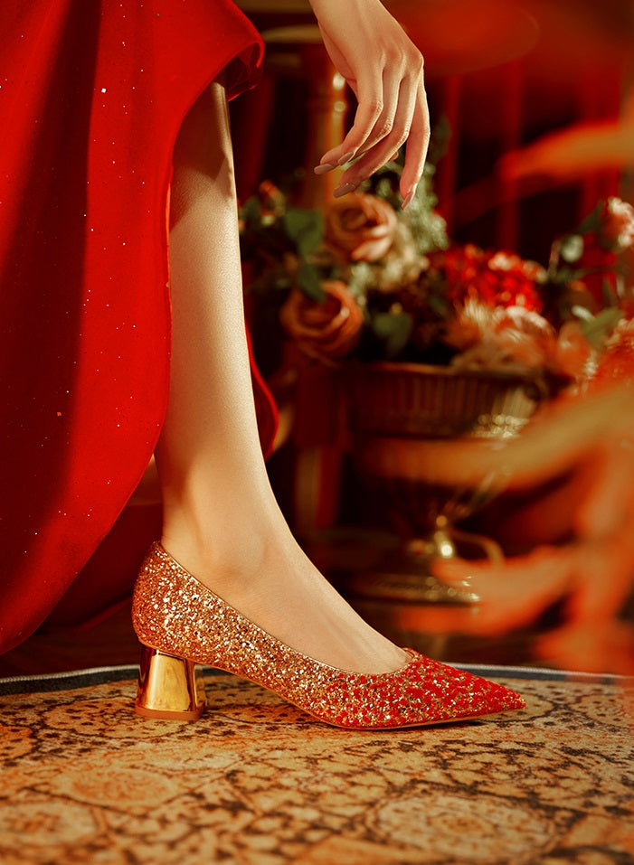 Pjjuu Ladies Red Xiuhe Wedding Dress Dual-purpose Wedding High Heels - PRAISING