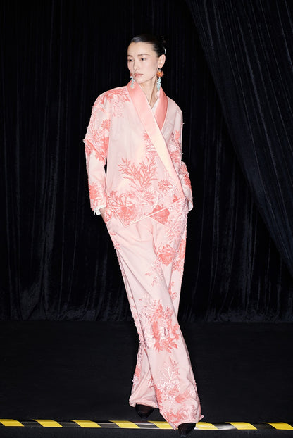 M essential Mackay designer brand falling flower embroidered fabric layered loose robe - BEAST.