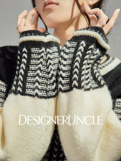 DGU "Ink Domain" black knitted sweater loose slimming retro versatile jacket - Jessie.