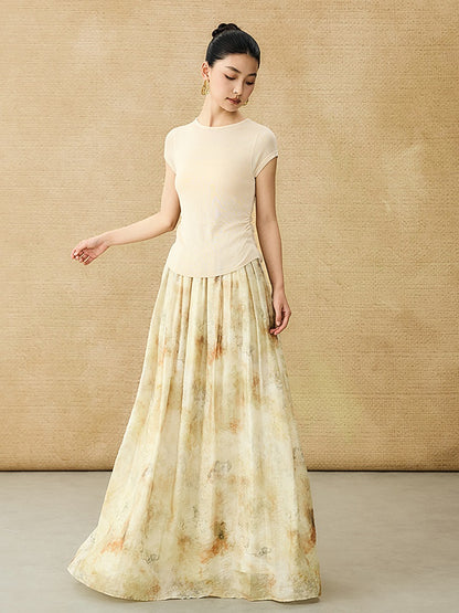 HECO Chinese style slightly transparent round neck knitted short sleeve T-shirt -BING.