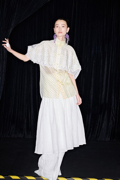 M essential Mackay designer polka dot silk cotton Chinese short-sleeved shirt - SILVER.