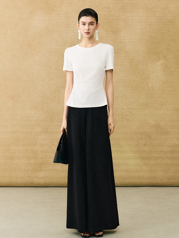 HECO Chinese Style Waist Shirred Knit Slim Stretch Top- STIQE.