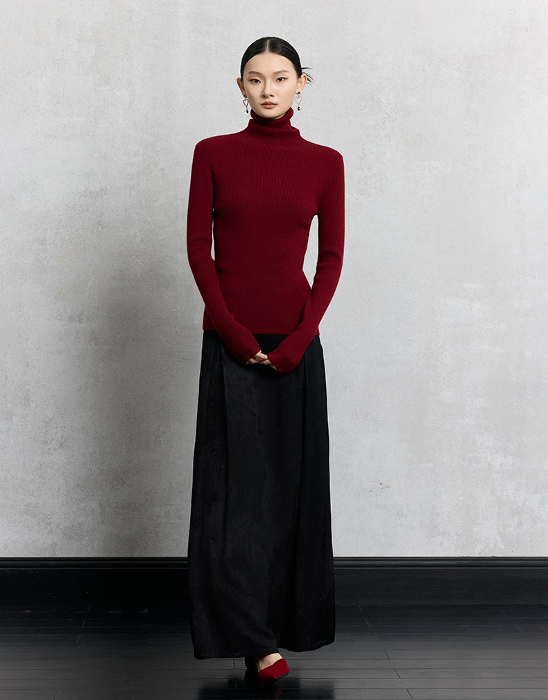 HECO Plain Base Layer Top High Neck black white red apricot Long Sleeve Knit Sweater - nice.