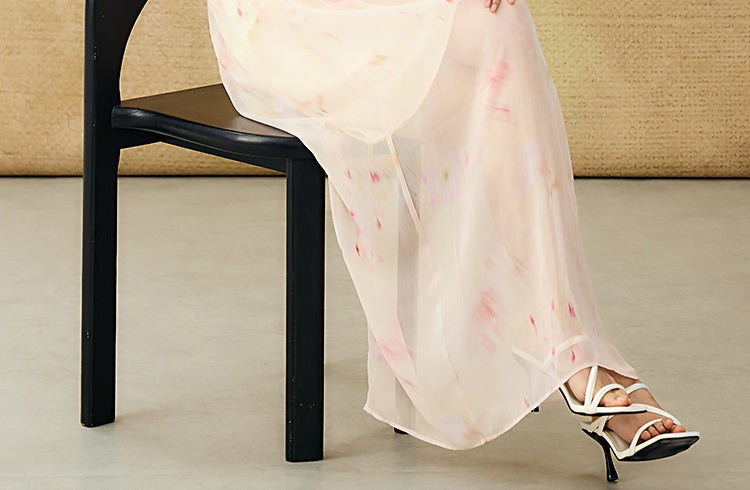 HECO Chinese Resort Style Flowing V-neck Dress - STONE.