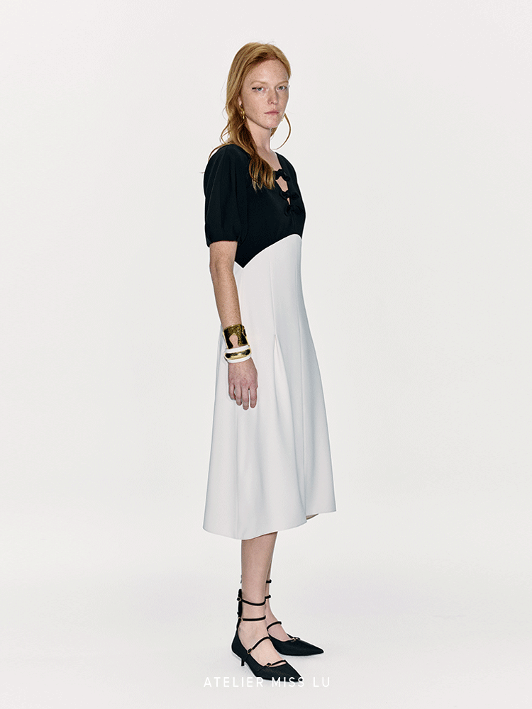 ATELIER MISS LU Rabbit Ears Ribbon Curved A-line Dress - ADVENT