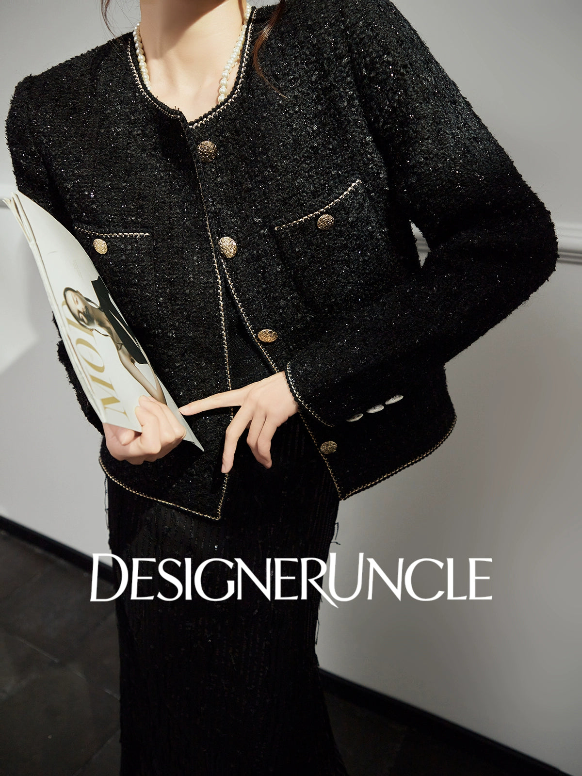 DGU "Gilded" black jacket small fragrance celebrity temperament commuter versatile top - Bobby.