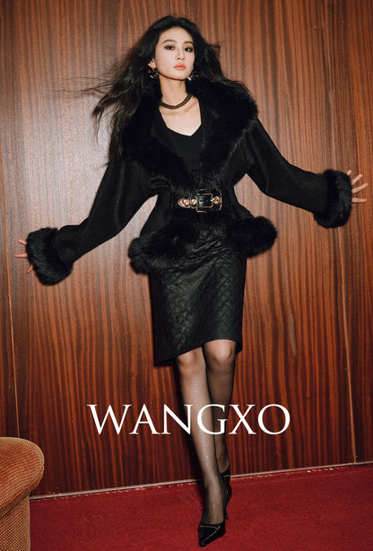 WANGXO | Raw Sheepskin-Pressed Leather High-Waisted Quilted Mini Skirt -TESA.