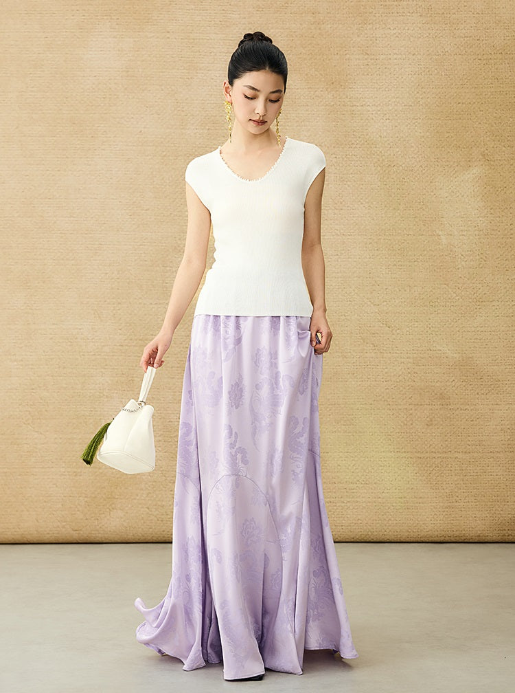 HECO Chinese Style Acetate Jacquard Elasticated High-waisted Fishtail Skirt - BETH.
