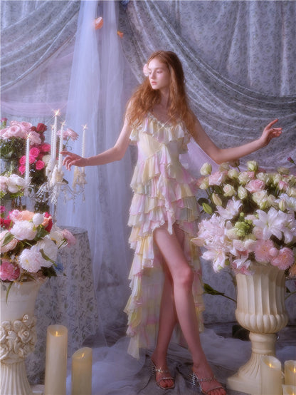 Wardrobes by Chen Elegant Sleeveless high low layered Long Multi Color Dress-Gainn