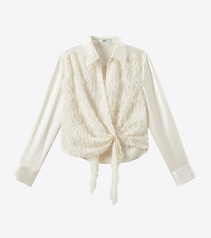 COMME MOI summer women's short texture stitched satin shirt - VIOLET.