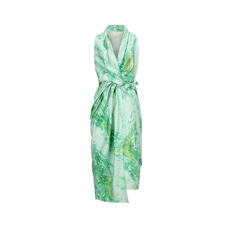 ATELIER MISS LU Spring Summer Printed Mulberry Silk Wrap Dress - HONOR.