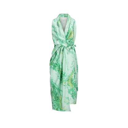 ATELIER MISS LU Spring Summer Printed Mulberry Silk Wrap Dress - HONOR.