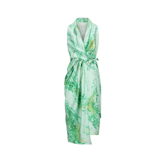 ATELIER MISS LU Spring Summer Printed Mulberry Silk Wrap Dress - HONOR.