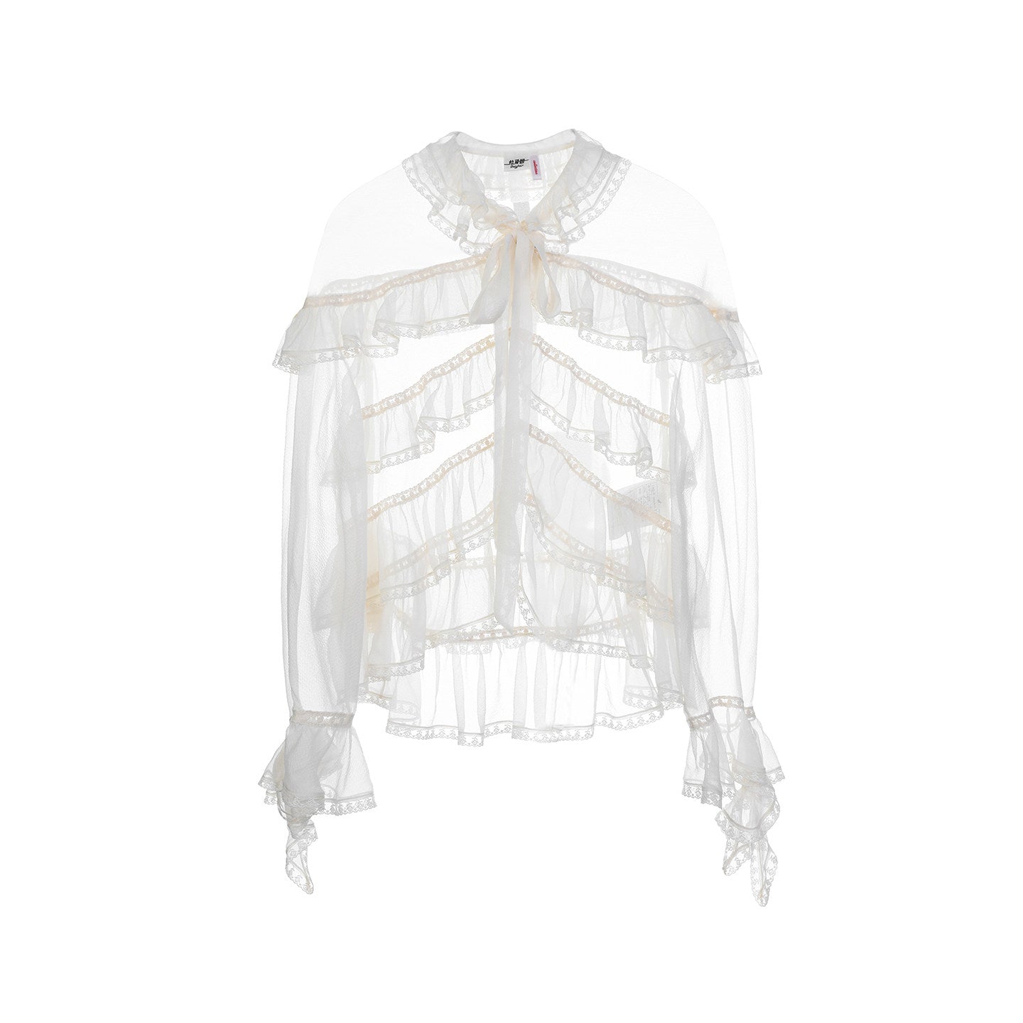 FAME Ruffle Collar Embroidered Trim Layered Mulberry Silk Top - JASON.