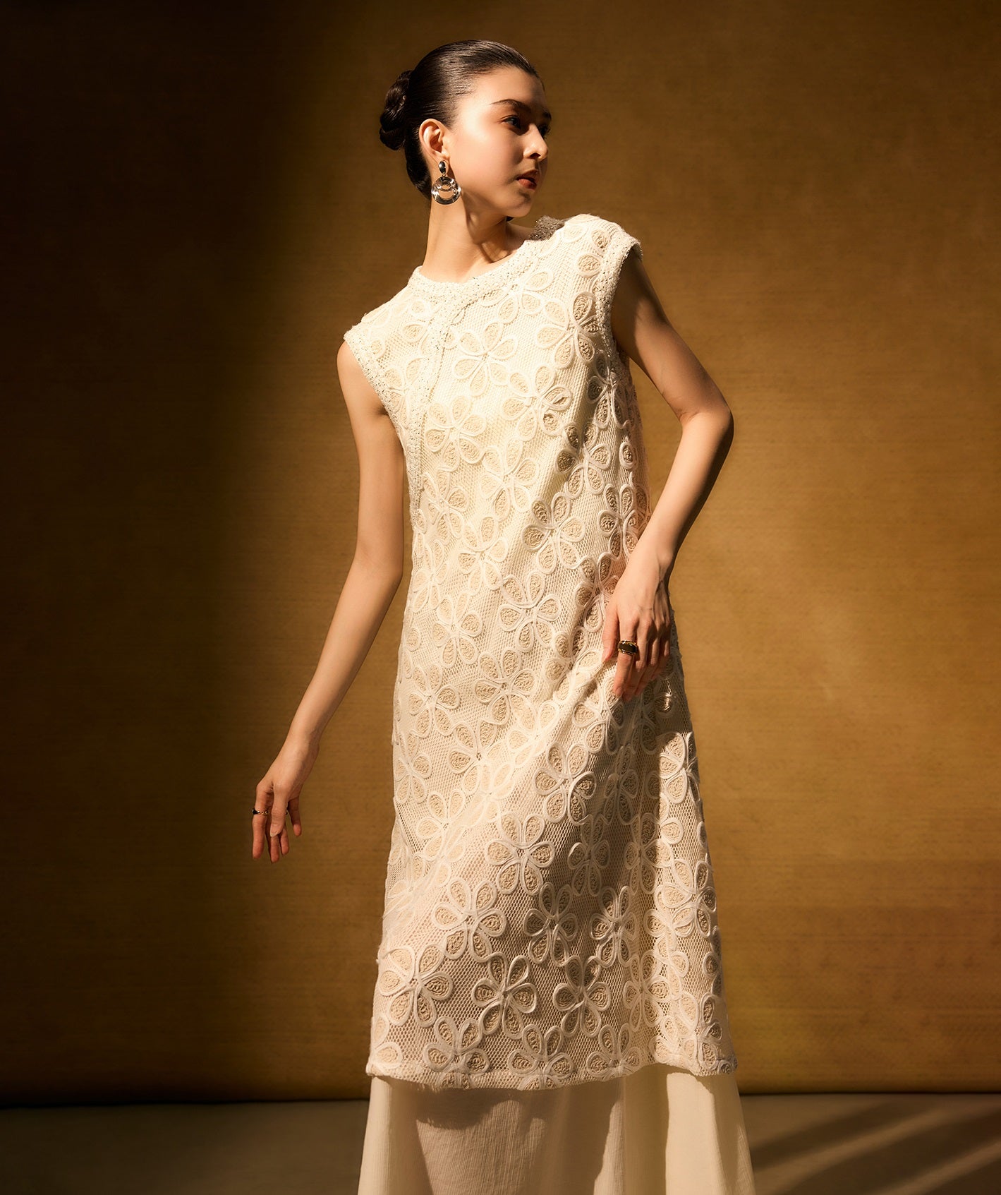 HECO Chinese style two pieces embroidered mesh spliced long dress - MAGIC.