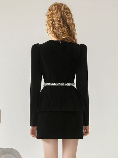 CHECOCRE Chic Black Three-dimensional Beaded Two-piece Suit Dress - KIKI