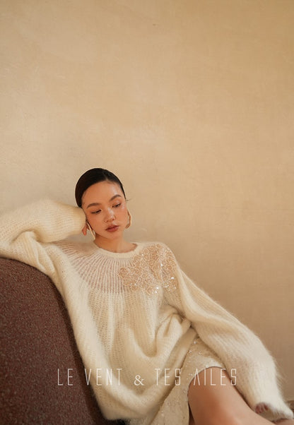 LE VENT&TES AILES high-luxury furry sequin-embroidered alpaca spring sweater-LILY