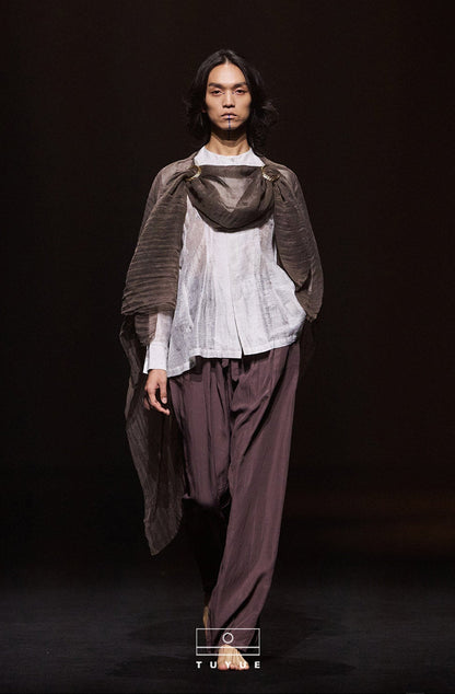 TUYUE Brown Red Elastic Waist Loose Drape Casual Pants - CLARA.