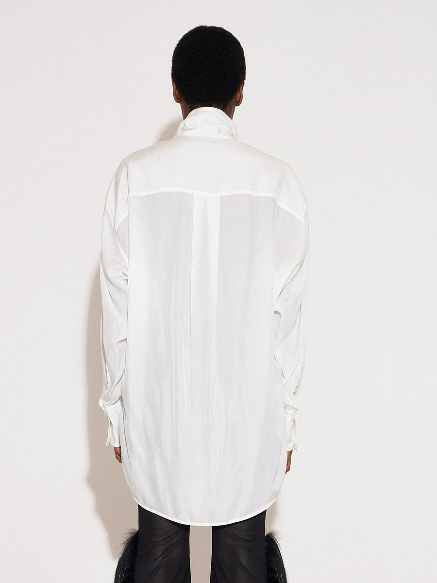 ANNAKIKI Designer White Acetate Print Loose Long Sleeve Shirt-HIRO