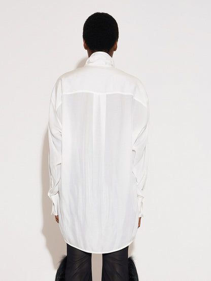 ANNAKIKI Designer White Acetate Print Loose Long Sleeve Shirt-HIRO