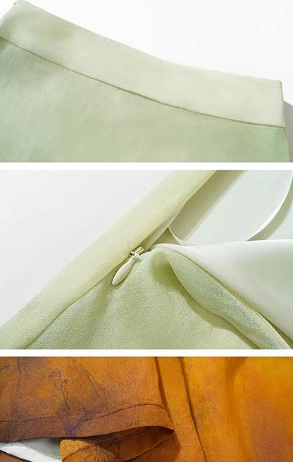 HECO Blended Chiffon Drape A-line High waist Yellow Green Thin Skirt Women - DEPTH.