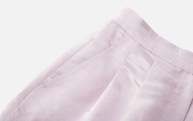 ZHUCHONGYUN summer jacquard lace-up pleated short pants.-WINRY.