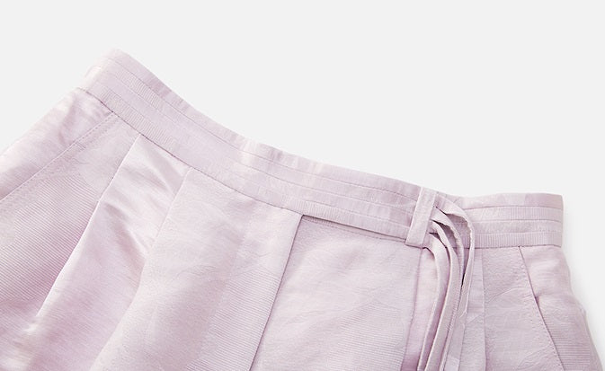 ZHUCHONGYUN summer jacquard lace-up pleated short pants.-WINRY.