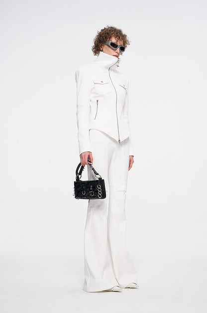 ANNAKIKI White four-pointed star function motorcycle short jacket-TROYARD