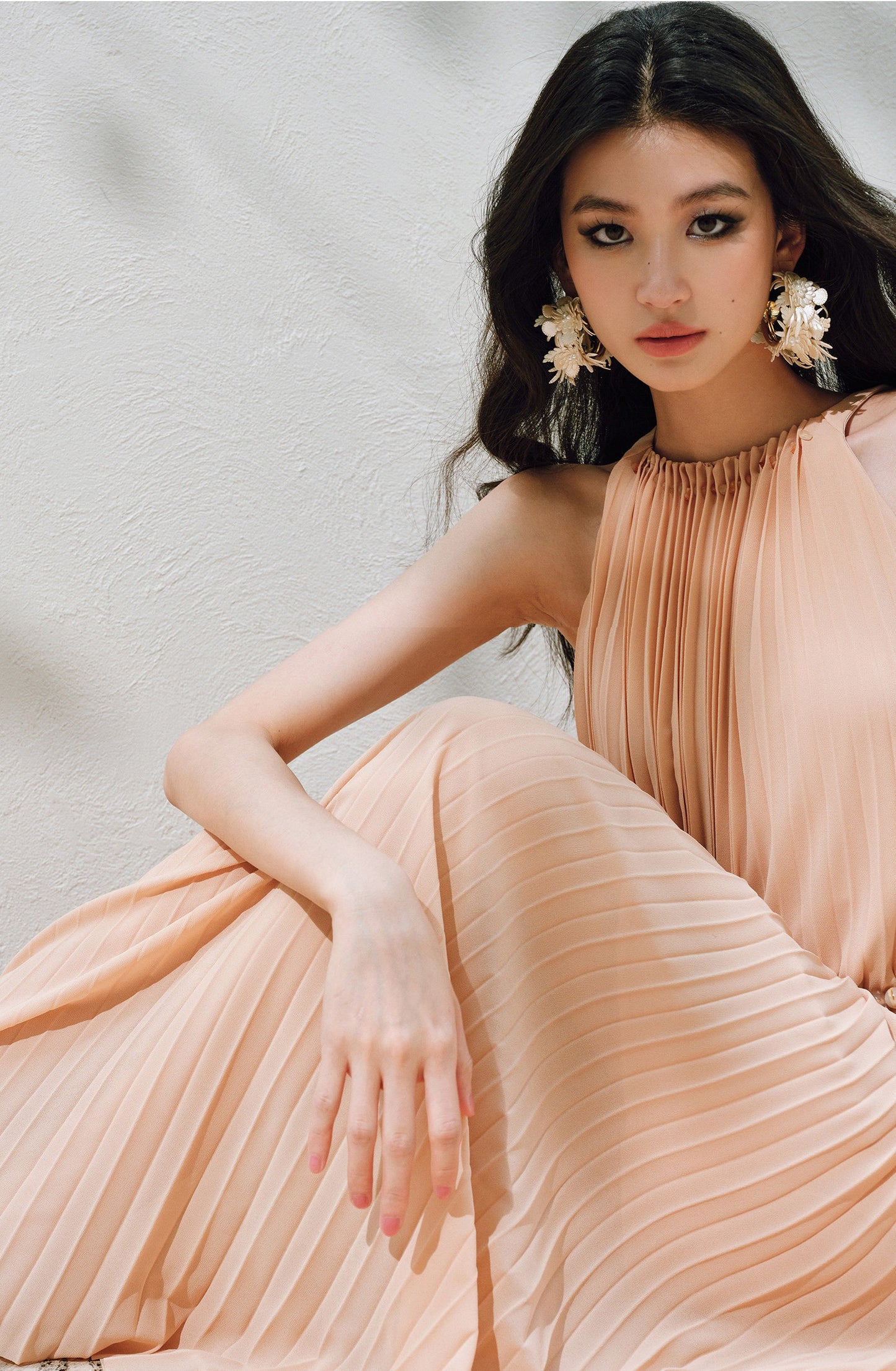 WANGXO | Natural Stone Beaded Halterneck Flowing A-Line Umbrella Skirt -ZENA