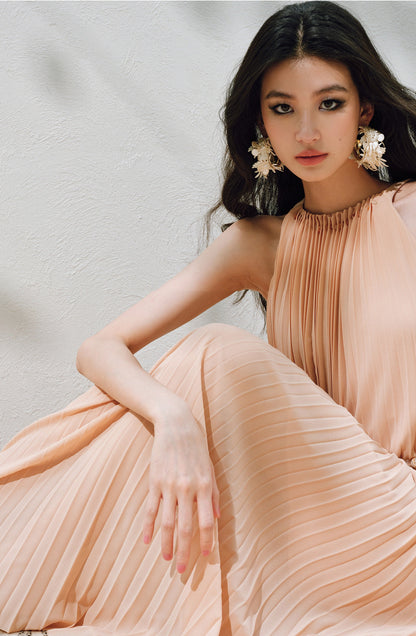 WANGXO | Natural Stone Beaded Halterneck Flowing A-Line Umbrella Skirt -ZENA