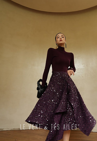 LE VENT&TES AILES Galaxy Luxury Weaving Feminine Sequin Tweed Skirt-ZOYA