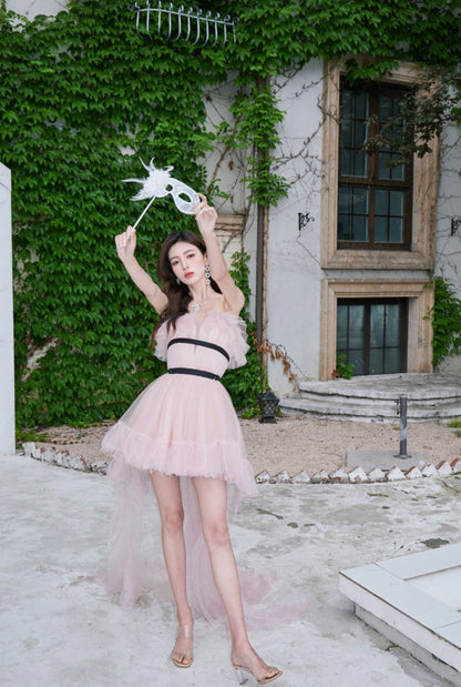 DOLLY High End Pink Sleeveless Mesh Puffy Tutu Trail Birthday Dress-ISIDORA