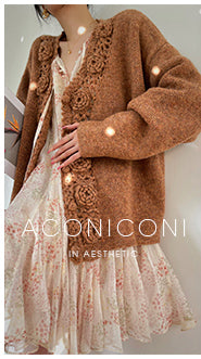 Aconiconi Luxury Loose V-Neck Long Sleeve Crochet Sweater - Camellia in the Fields